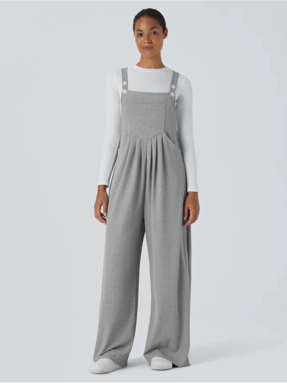 HALARA Light Gray Wide-Leg Overall Jumpsuit